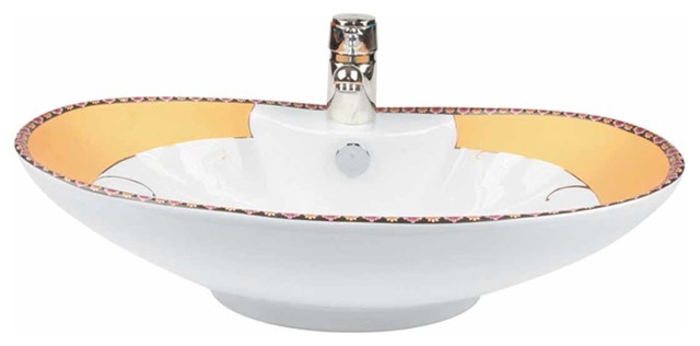 Bathroom Sinks Phoenix phoenix" white gold accented countertop vessel sink - traditional Bathroom Sinks Phoenix phoenix" white gold accented countertop vessel sink - traditional