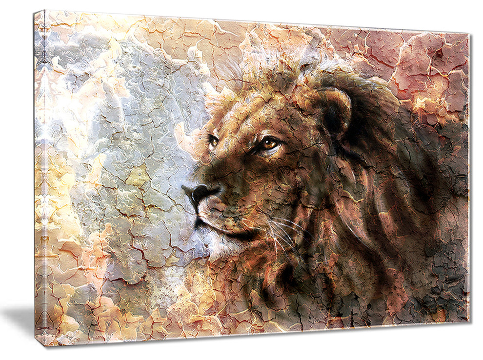 "Peaceful Lion" Animal Canvas Art Print, 20"x12" Contemporary