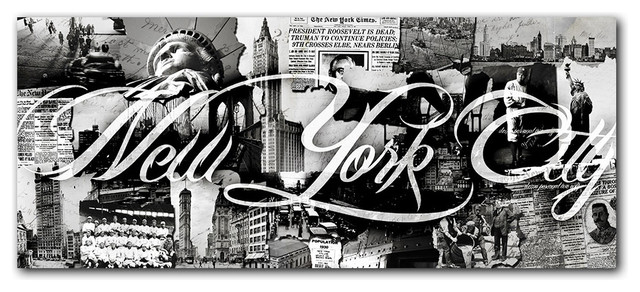 Vintage B W New York City Canvas Wall Art Contemporary Prints And Posters By Ready2hangart Houzz - Nyc Wall Art Canvas