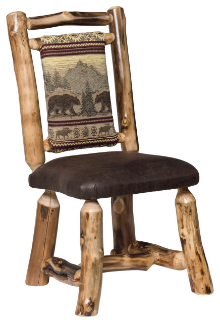 Rustic Aspen Log Dining Side Chairs With Padded Seat and Back, Set of 2