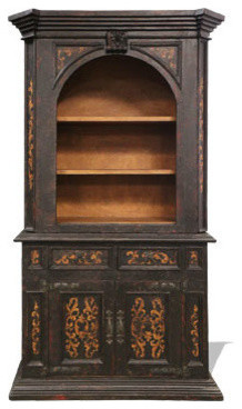Baroque Scroll Cabinet, French Black with Maroon Undertones and Grey Scrolls