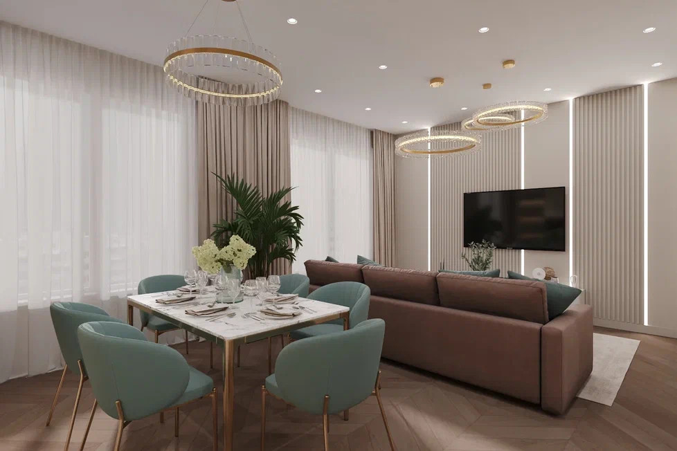 Ремонт квартиры в теплых тоннах с акцентами в нежно голубом цвете