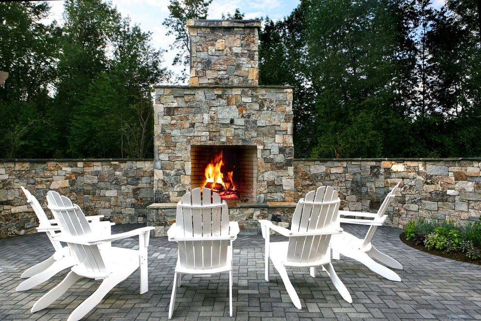 Traditional patio in Portland with a fire feature.