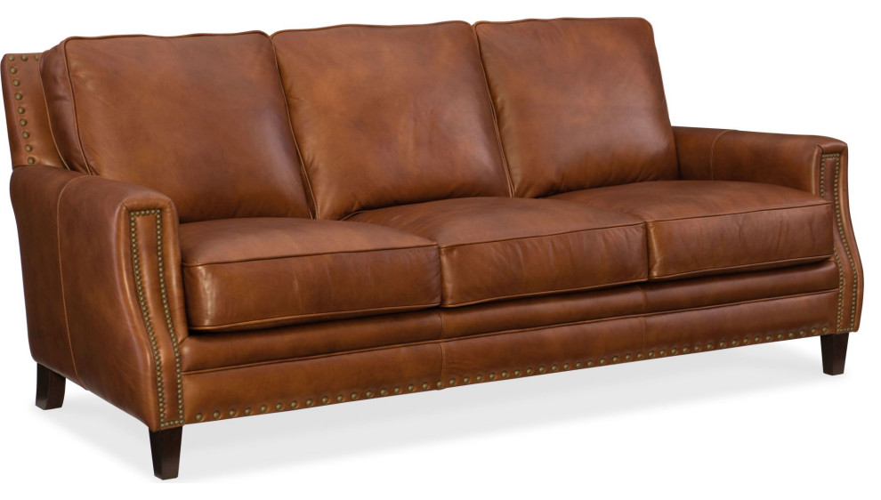 Hooker Furniture SS387-03-087 83"W Leather Sofa - Old English Saddle