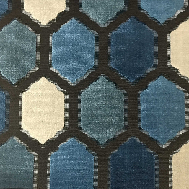 Seymour Honeycomb Cut Velvet Upholstery Fabric, Indigo