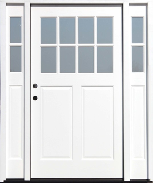65"x80" White Cottage Ext. Front Door, Right Hand With 9" Sidelites