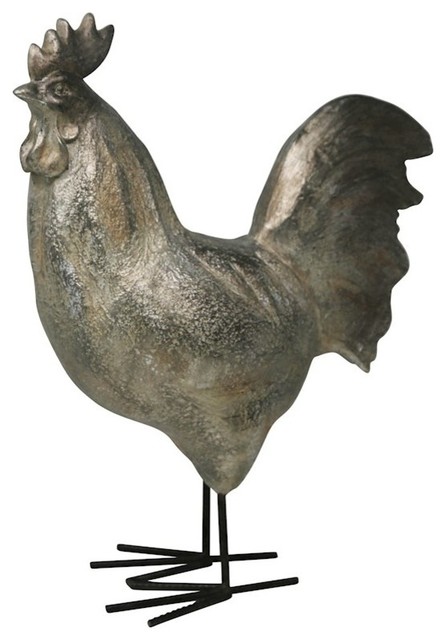 Silver Resin Metal Rooster Sculpture