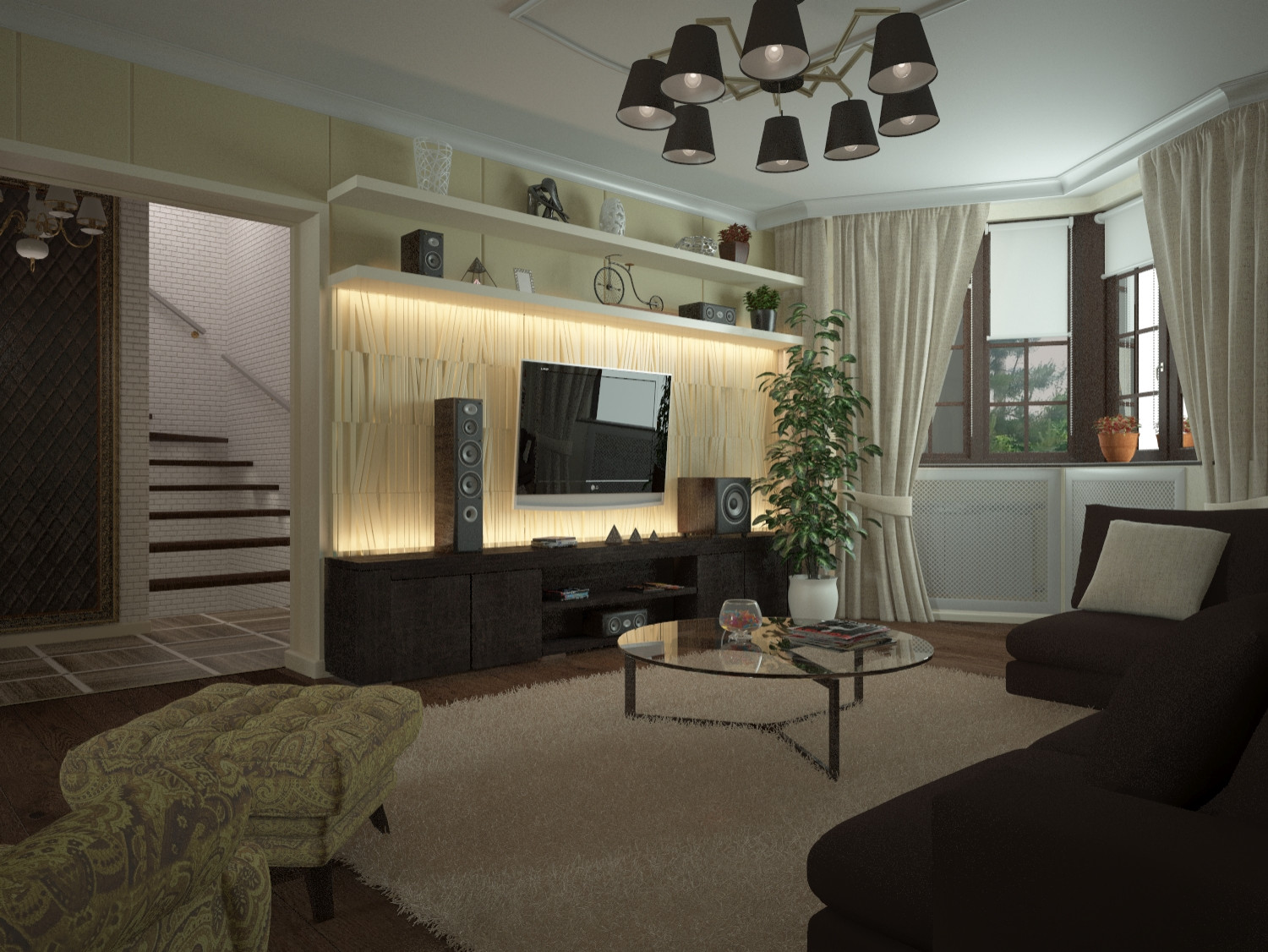 Гостиная-столовая.Оренбург.Частный дом.первый этаж.