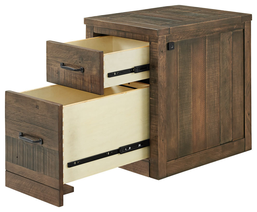 Rustic 2drawer File With Fingerprint Lock, Natural Brown
