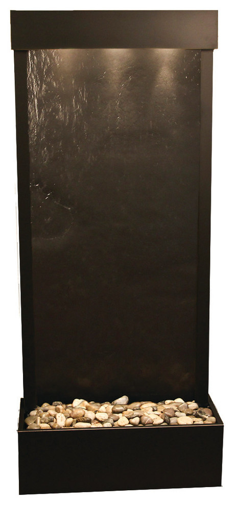 Harmony River Flush Mount Water Fountain, Black Featherstone, Antique Bronze