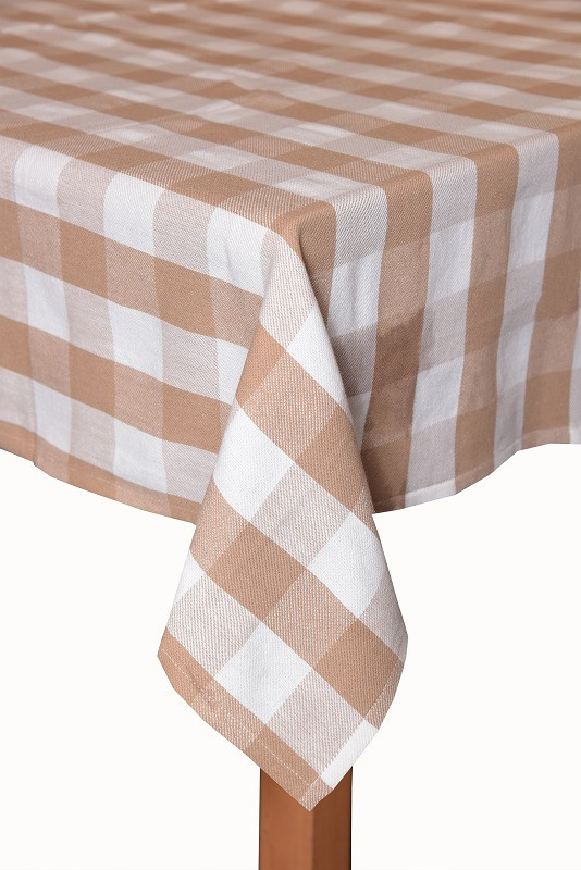 Farm Check 100% Cotton Table Cloth, Camel, 60x84