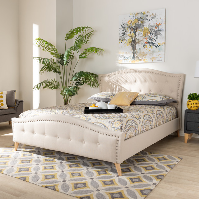 Felisa Modern Beige Fabric Upholstered and Button Tufted Queen Size ...