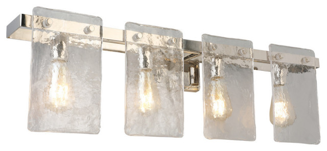 4-Light, 60W Vanity Light, Polished Nickel/Clear Hand Sculpted Glass