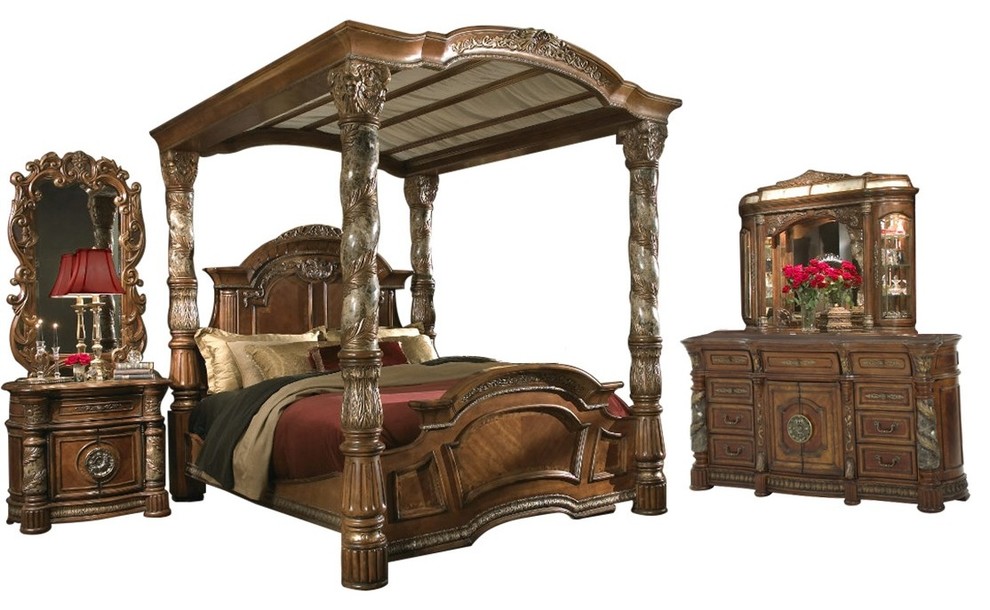 Aico Villa Valencia Canopy Classic Chestnut Bedroom Set California King