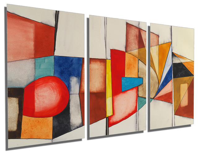 Abstract Shapes Art, Metal Print Wall Art, 3 Panel Split, Triptych Wall