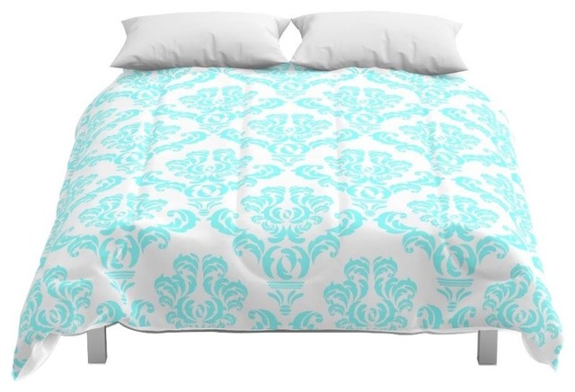 Society6 Damask Aqua Blue Comforter Contemporary Comforters