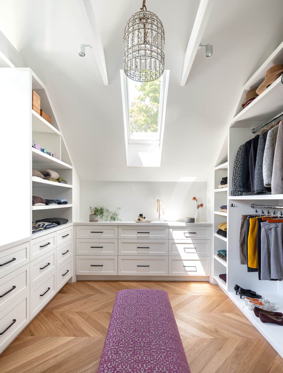 Stacked Wood and Metal Shelves in Walk In Closet - Transitional - Closet