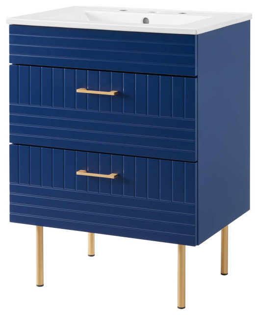 Sink Vanity Blue White, Ceramic, Wood, Modern, Hotel Bathroom