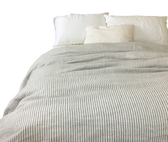 Grey And White Striped Duvet Cover Soft Linen Contemporary