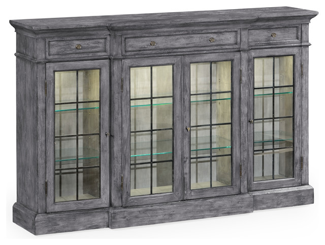 4 Door China Display Cabinet Antique Dark Gray Farmhouse