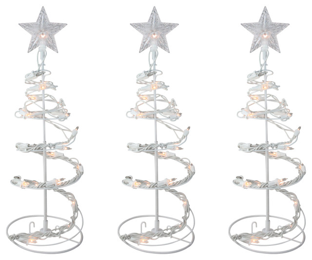 Set of 3 Clear Lighted Spiral Cone Walkway Christmas Trees Outdoor
