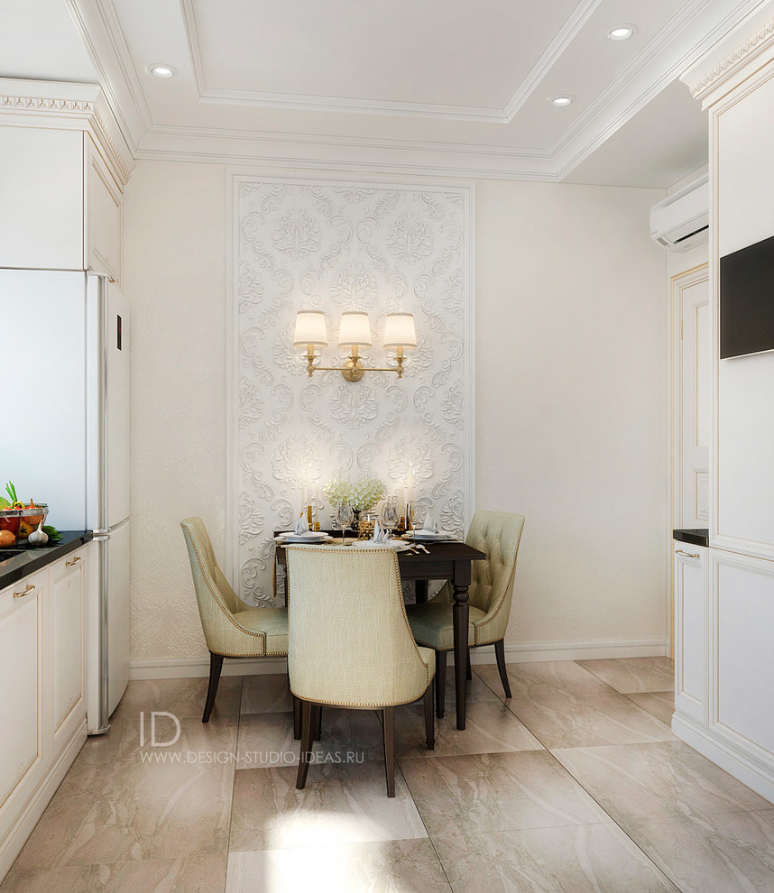 Кухня в проекте Неоклассика в теплой светлой палитре