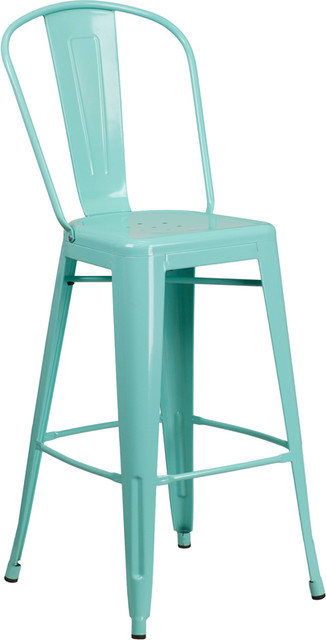 Brimmes 30" Metal Barstool Mint Green With Curved Vertical Slat