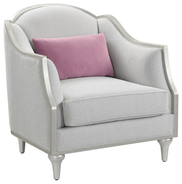 Pemberly Row Contemporary Fabric Chair with Accent Pillow in Beige