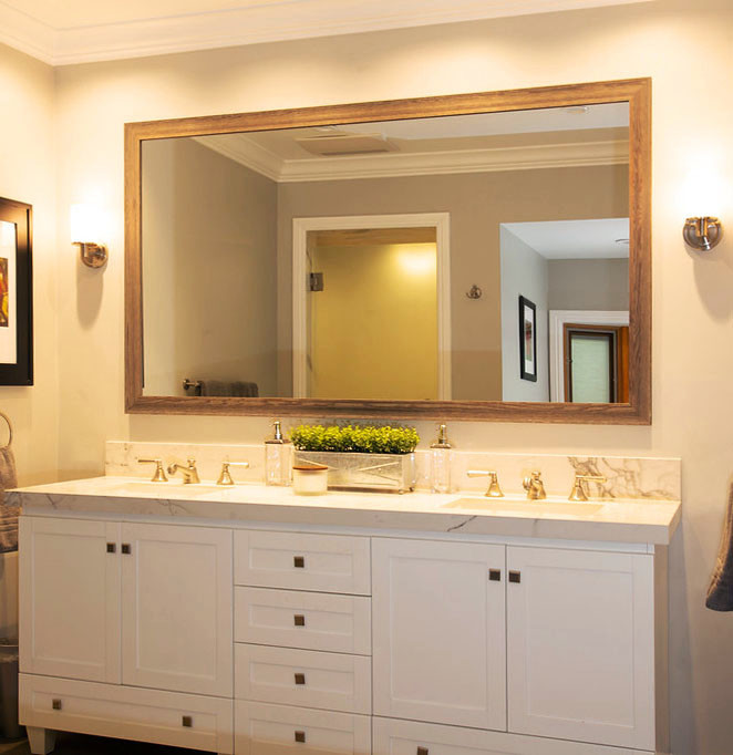 The Master Bath vanity wall full of warmth and luxury