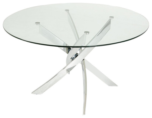 Modrest Pyrite Modern Round Glass, Contemporary Round Glass Dining Table