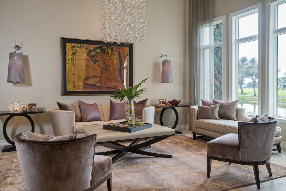 Inspiration for a large contemporary formal living room remodel in Miami with beige walls, no fireplace and no tv