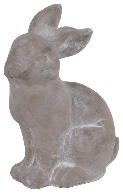 Cement Sitting Rabbit Figurine In Concrete Finish Gray Farmhouse Garden Statues And Yard Art By Virventures