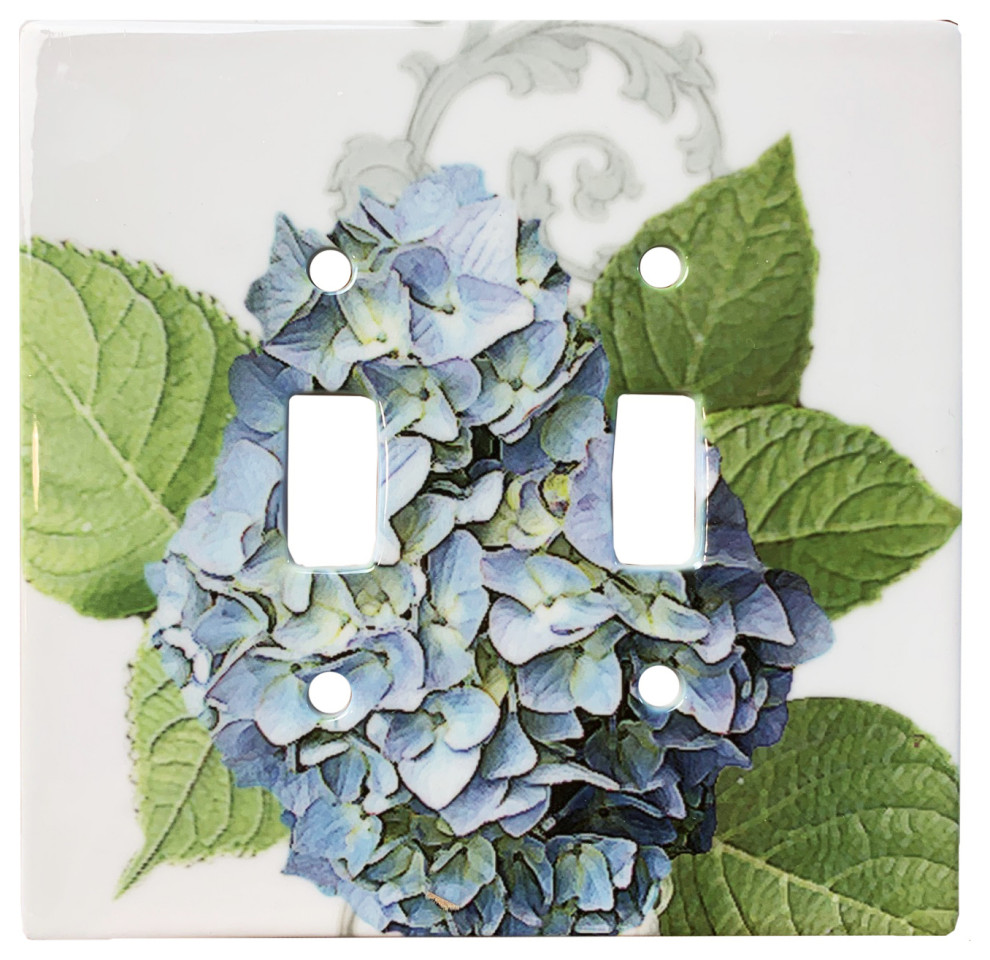 Blue Hydrangea Double Ceramic Switchplate Contemporary Switch