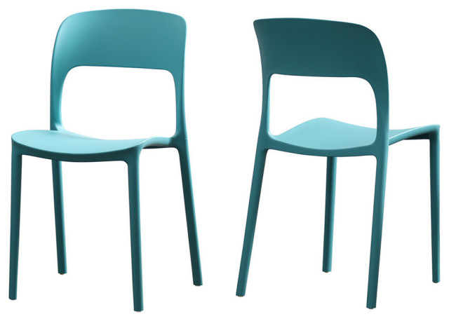 GDF Studio Dean Outdoor Plastic Chairs, Set of 2, Teal