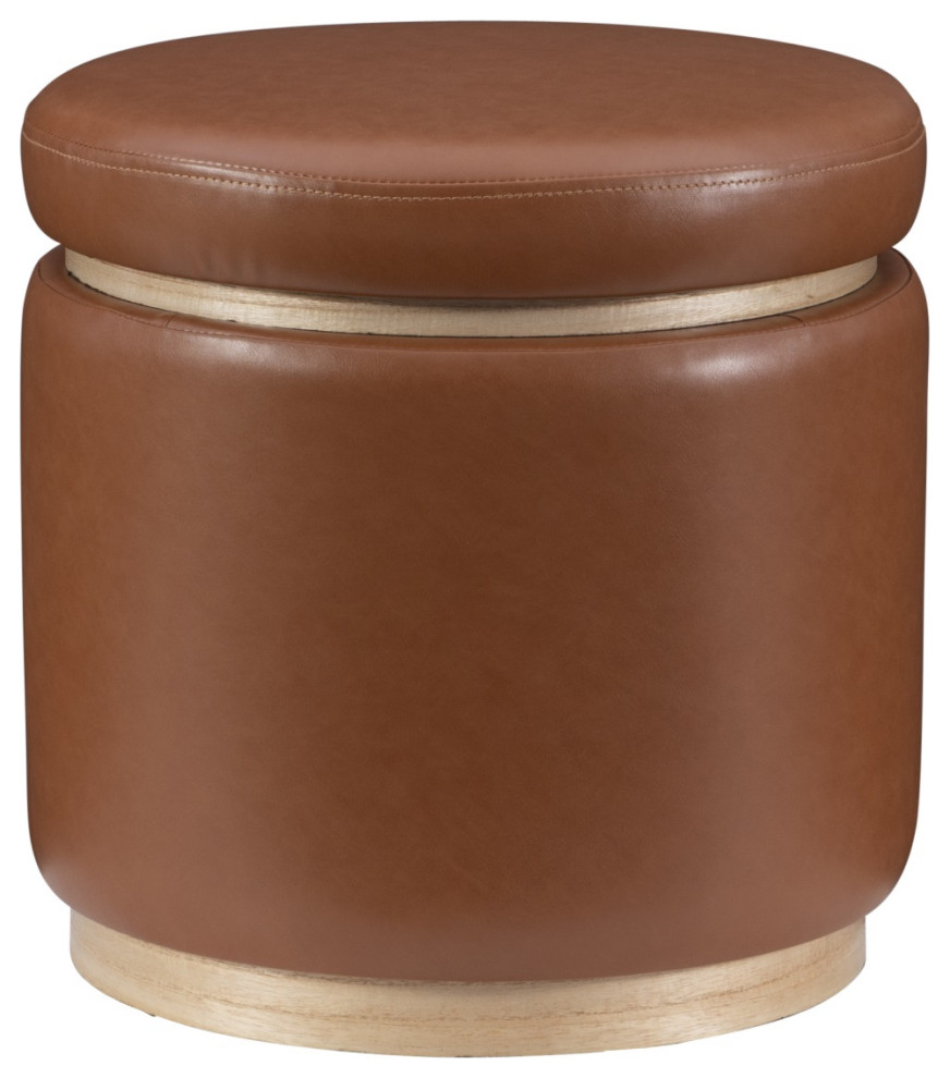 Blanche Storage Ottoman Caramel Pu Transitional Footstools And