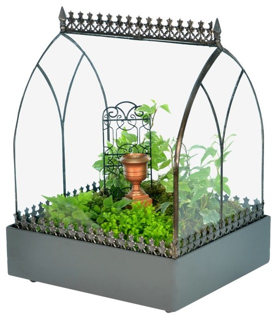 Wardian Case, Terrarium, Angled Roof Mediterranean Terrariums by