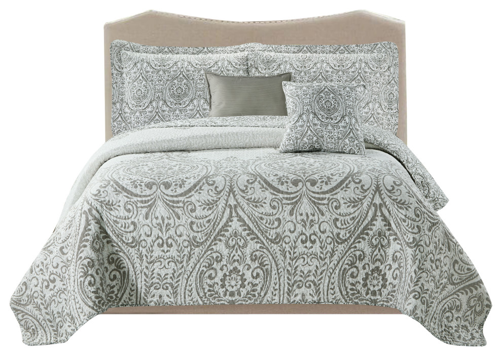 Visionary 5 Piece Quilt Bed Spread Sets, Queen, 90"x90" Traditional