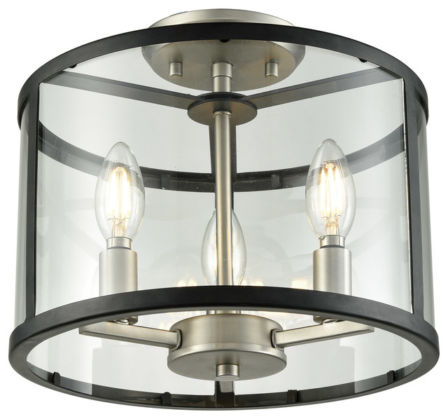 Semi Flush 3 Light W/ Buffed Nickel Graphite Finish Candelabra 8 inch