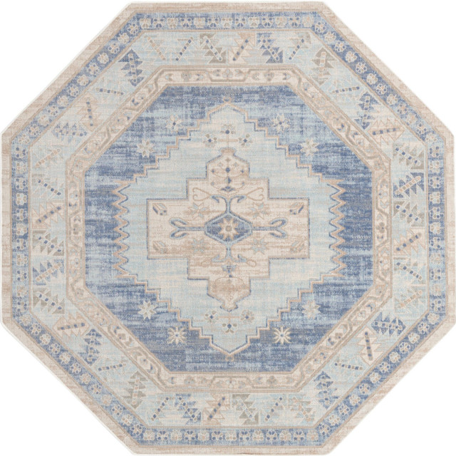 Rug Unique Loom Whitney Sky Blue Octagon 7' 0 x 7' 0 Mediterranean