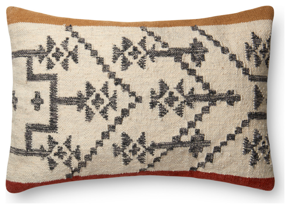 Wool Tribal Design Pillow, 16"x26", Camel/Rust, No Fill