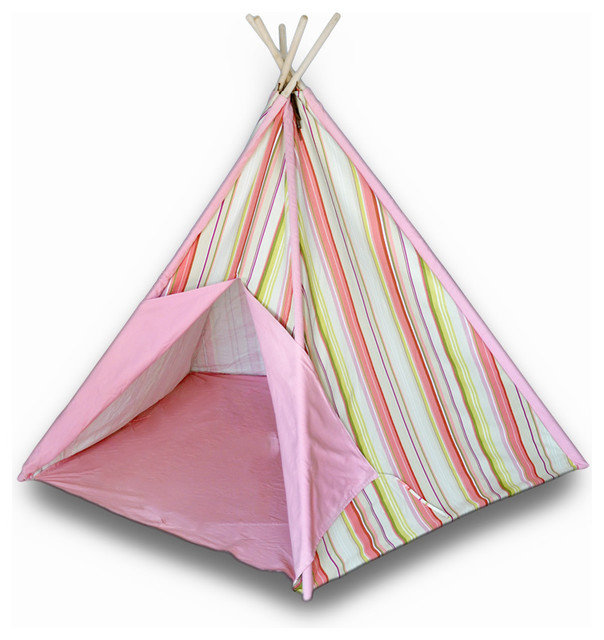 pink and white striped teepee
