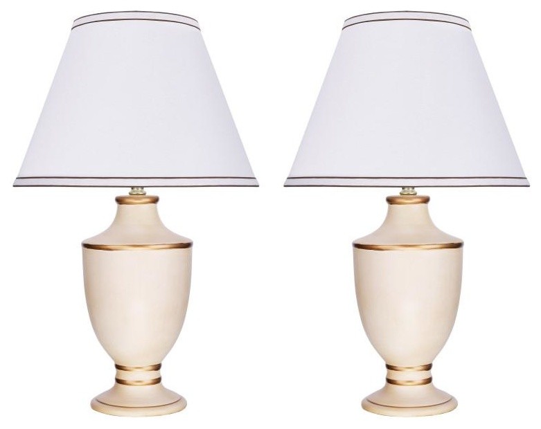 40072, Two Pack Set 22" High Traditional Ceramic Table Lamp, Beige