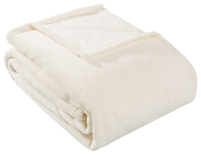 Hs Coral Fleece Throw Blanket, King, Ivory