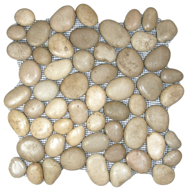 12"x12" Glazed Java Tan Pebble Tile Traditional Mosaic Tile by