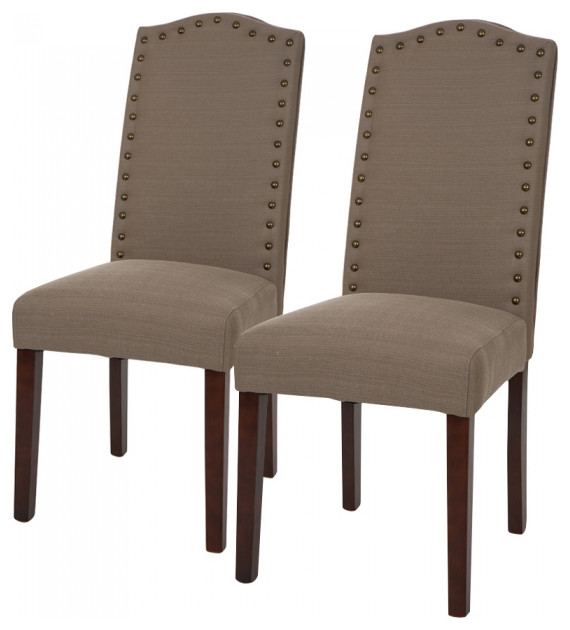 Gray Upholstered Dining Chair With Studs, Set of 2