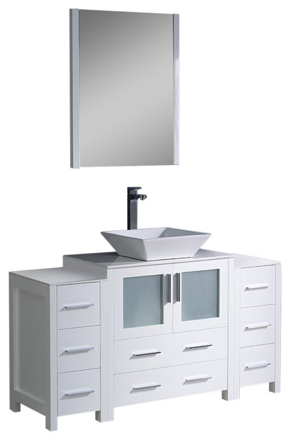 Fresca Bath Torino 54 White Modern Bathroom Vanity 2 Side Fresca Torino 54 White Modern Bathroom Vanity 2 Side Cabinets Vessel Sink Contemporary