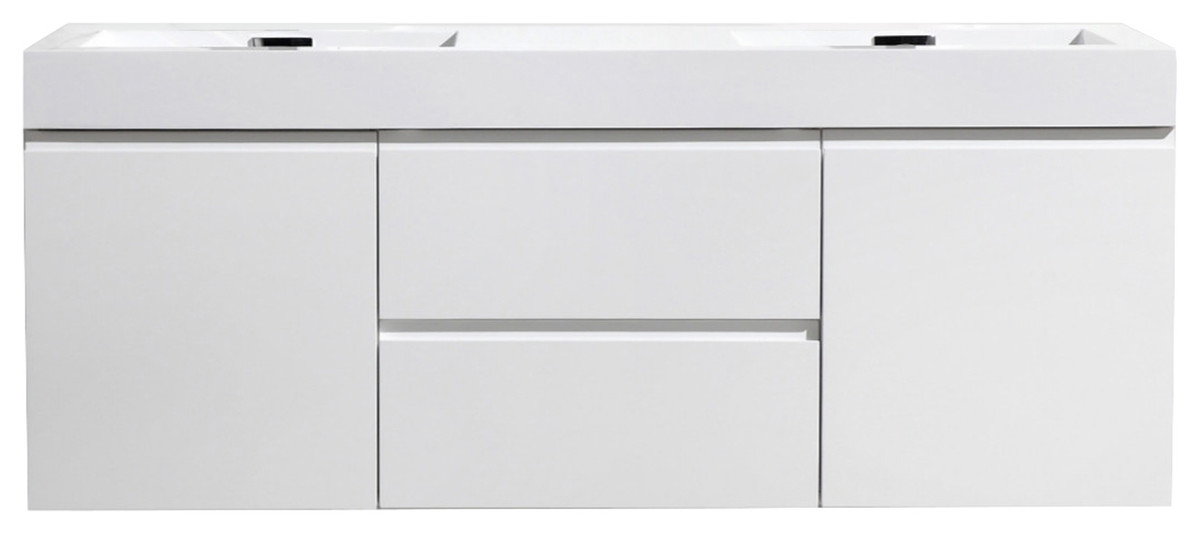 MOF 60" Double Sink Wall Mounted Vanity, Glossy White