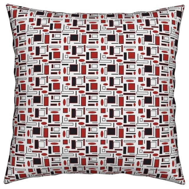 Geometric Jazz Music Black Red Mosaic Throw Pillow Contemporary