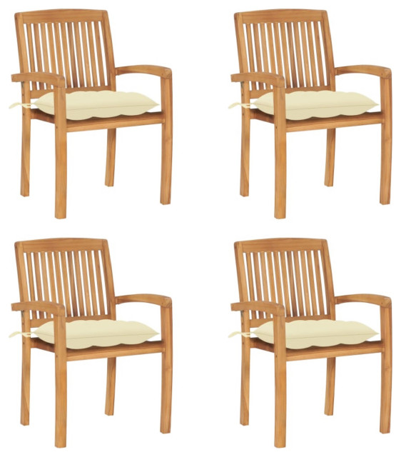 Vidaxl Stacking Garden Chairs With Cushions, Set of 4, Solid Teak Wood