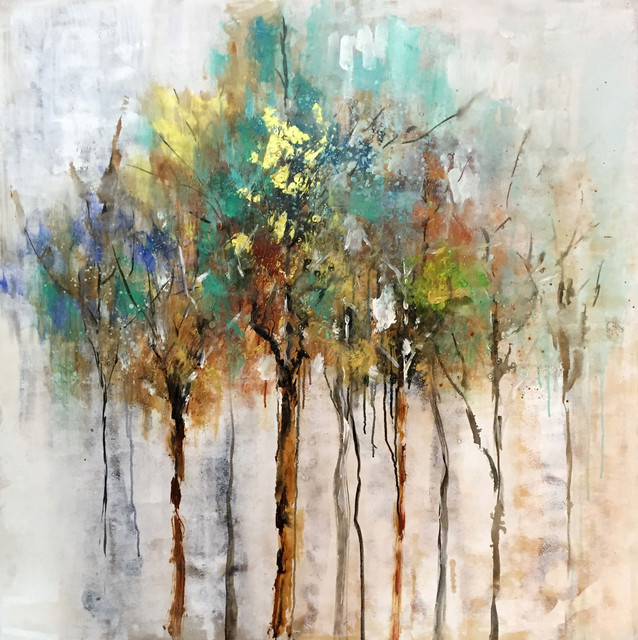 Color Me Trees Hand Painted Canvas Art Contemporary Paintings By International Image Canvas